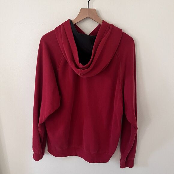 NIKE Red Hoodie Sweatshirt Pullover Center Chest Swoosh Black Lined Hood Medium - Picture 5 of 5